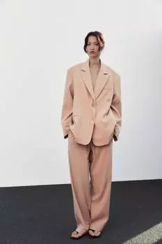 Брюки с эластичным поясом ZARA, цвет Pale pink