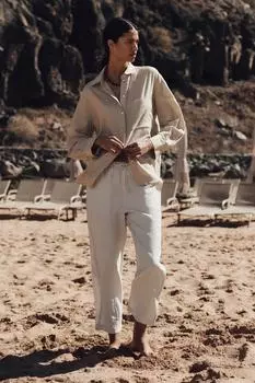 Брюки с эластичным поясом ZARA, цвет Stone