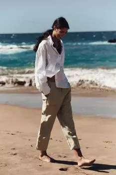 Брюки с эластичным поясом ZARA, хаки