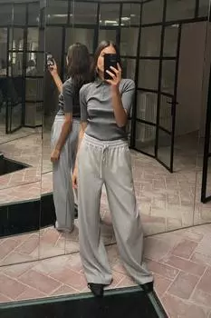 Брюки с эластичным поясом ZARA, серый