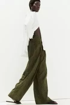 Брюки с английской вышивкой H&M, хаки