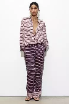 Брюки с атласным принтом ZARA, цвет red/navy