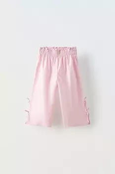 Брюки с бантами и деталями открытия ZARA, розовый