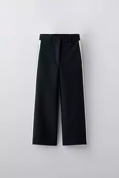 Брюки с боковой отстрочкой ZARA, темно-синий