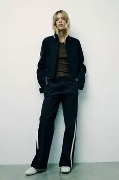 Брюки с боковой отстрочкой ZARA, темно-синий
