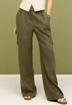 Брюки с боковыми карманами Wide Leg Relaxed Fit Next, зеленый хаки