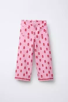 Брюки с цветочным принтом ZARA, розовый