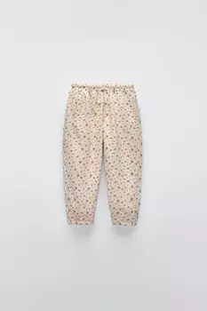 Брюки с цветочным принтом ZARA, светло-бежевый