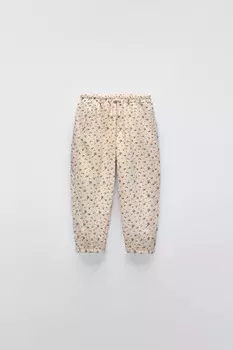 Брюки с цветочным принтом ZARA, светло-бежевый