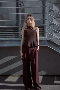 Брюки с двойной плисковкой ZARA, бордовый
