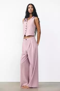 Брюки с двойной складкой ZARA, бледно-розовый