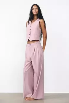 Брюки с двойной складкой ZARA, бледно-розовый