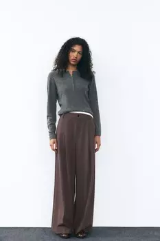 Брюки с двойной складкой ZARA, бордово-серый