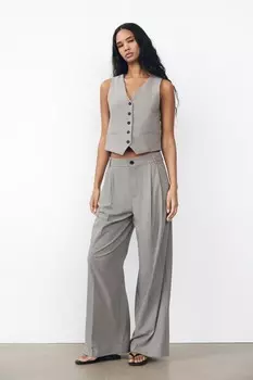 Брюки с двойной складкой ZARA, серый