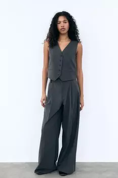 Брюки с двойной складкой ZARA, темно-серый