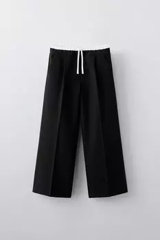 Брюки с двойным поясом ZARA, черный