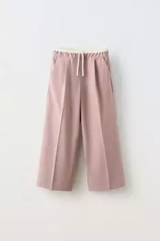 Брюки с двойным поясом ZARA, розовый