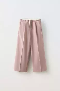 Брюки с двойным поясом ZARA, розовый
