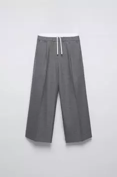 Брюки с двойным поясом ZARA, серый