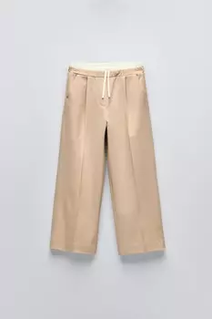 Брюки с двойным поясом ZARA, светло-бежевый