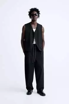 Брюки с двухслойным поясом Zara, черный