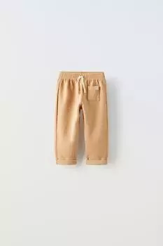 Брюки с фактурной этикеткой ZARA, охра