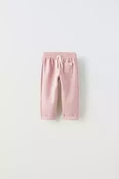 Брюки с фактурной этикеткой ZARA, розовый