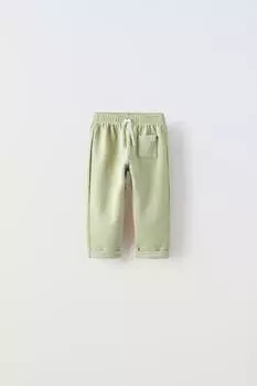 Брюки с фактурной этикеткой ZARA, светлый хаки