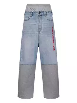 Брюки с флисовыми вставками и потертостями BALENCIAGA, синий