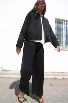 Брюки с хлядками ZARA, черный
