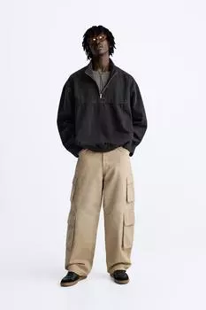 Брюки с карманами ZARA, бежевый