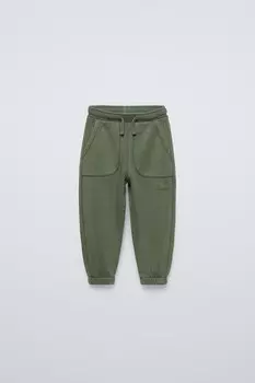 Брюки с карманами ZARA, зеленый
