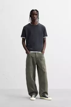 Брюки с карманом-столярком ZARA, синий/зеленый