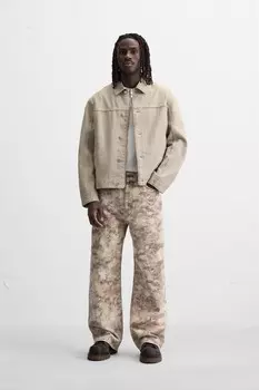 Брюки с контрастным принтом ZARA, бежевый