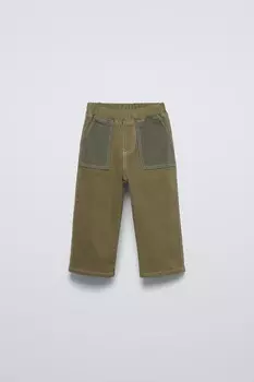 Брюки с контрастными карманами ZARA, хаки