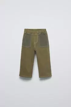 Брюки с контрастными карманами ZARA, хаки
