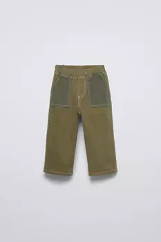 Брюки с контрастными карманами ZARA, хаки
