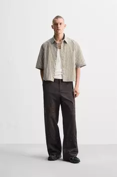 Брюки с контрастными лампами ZARA, коричневый