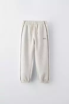 Брюки с контрастными лампасами ZARA, серый мергель