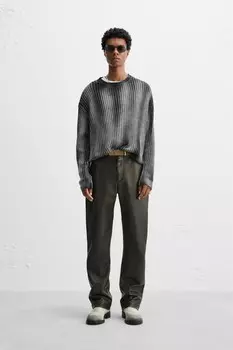 Брюки с кожаным эффектом ZARA, темно-коричневый