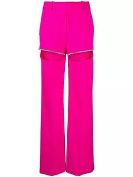 Брюки с кристаллами и разрезом AREA, розовый