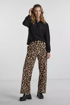 Брюки с леопардовым принтом Pieces, черный