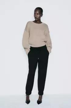 Брюки с манжетами ZARA, черный