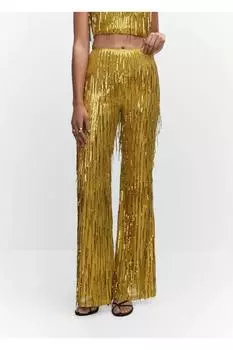 Брюки с металлизированными кисточками Mango, зеленый