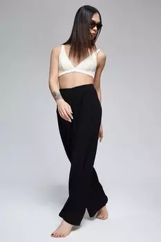 Брюки с мятой молнией, черные FOR YOU MODA