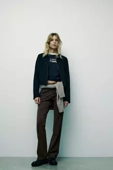 Брюки с низкой посадкой ZARA, темно-коричневый