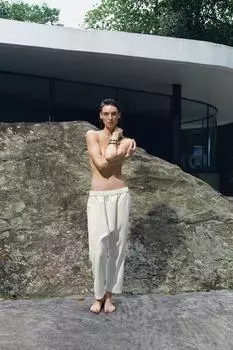 Брюки с низкой посадкой ZARA, устрично-белый