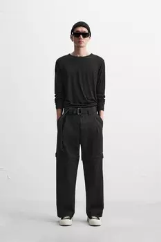 Брюки с отсъемным поясом ZARA, черный