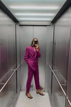 Брюки с отстрочкой ZARA, фиолетовый