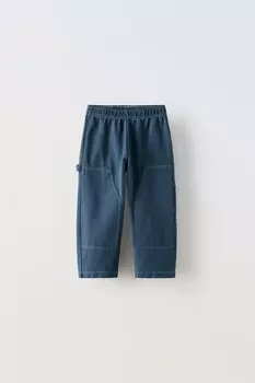 Брюки с отстрочкой ZARA, голубоватый